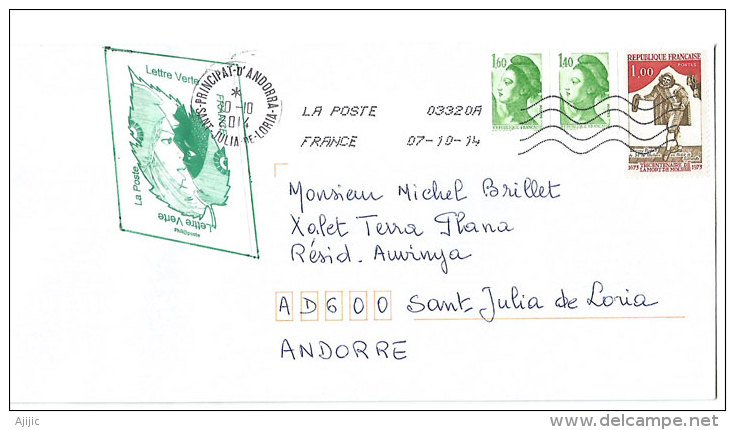 Belle Lettre Liberté De Gandon., Adressée En Andorre, Avec Timbre à Date Arrivée Au Recto Enveloppe. - 1982-1990 Liberty Of Gandon