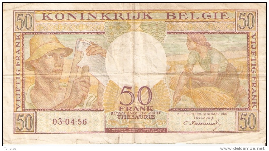 BILLETE DE BELGICA DE 50 FRANCS DEL 03-04-1956  (BANKNOTE) - Sonstige & Ohne Zuordnung