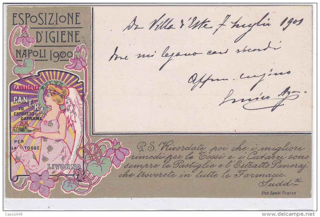 CARD ESPOSIZIONE D'IGIENE NAPOLI 1900 PUBBLICITA' PASTIGLIE "PANERAY PER TOSSI LIBERTY      -FP-V-2- -0882-21942 - Pubblicitari