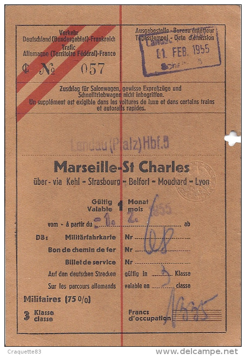 MARSEILLE ST CHARLES -LANDAU PLALZ  1955 3è CLASSE - Europa