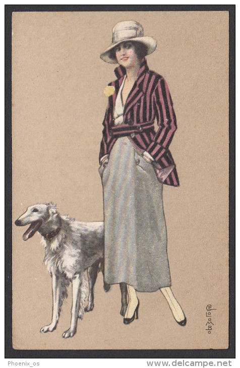 ART POSTCARD -  E. Colombo, Girl With Dog, K. U K. Feldpost, Year 1918 - Colombo, E.