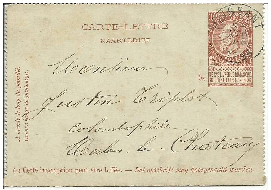 1895  Carte-lettre De Peissant (NIPA + 250 - Cachet Très Clair) Vers Merbes-le-Château - Letter-Cards