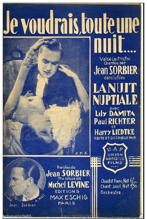 PARTITION FILM NUIT NUPTIALE JE VOUDRAIS TOUTE UNE NUIT SORBIER LEVINE VALSE DAMITA RICHTER LIEDTKE 1931 - Compositeurs De Musique De Film