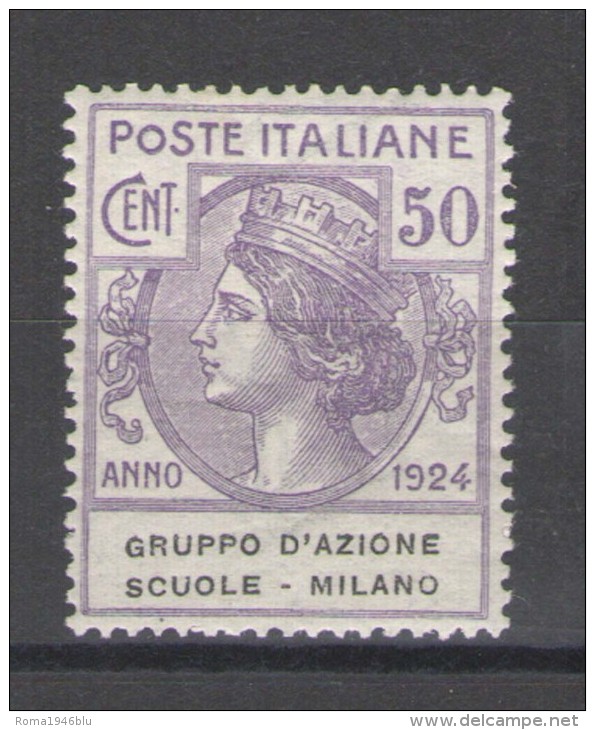 REGNO 1924 GRUPPO D´AZIONE SCUOLE-MILANO 50 C. CENTRATO ** MNH LUSSO - Franchigia