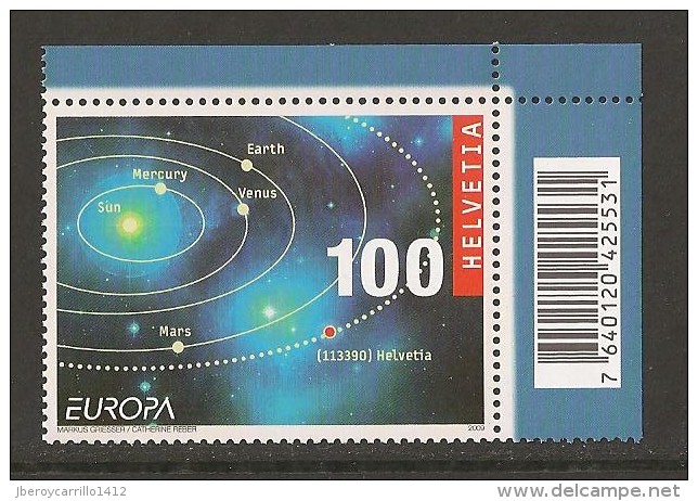 SUIZA / SWITZERLAND/ SCHWEIZ / SUISSE - EUROPA 2009 - "ASTRONOMIA" -  SERIE De 1 V. Con CÓDIGO De BARRAS - DENTADA - 2009