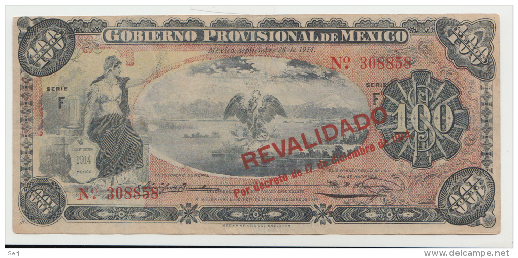 MEXICO 100 PESOS 1914 VF PICK S708b - Mexiko
