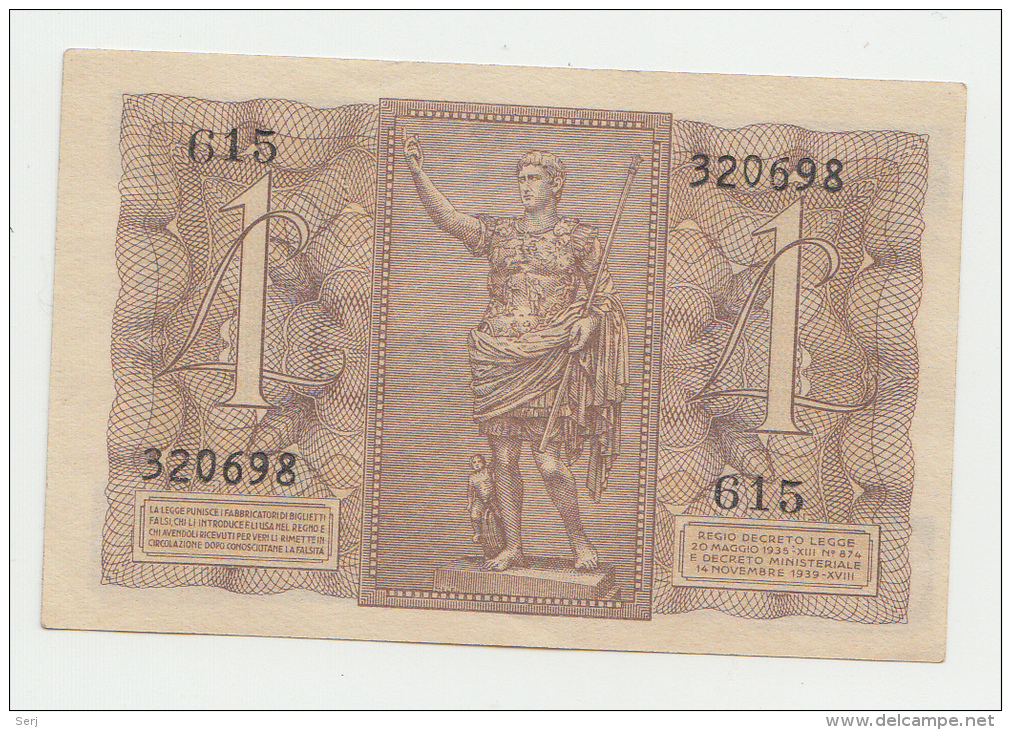 Italy 1 Lira 1939 AUNC CRISP Banknote P 26 - Italië – 1 Lira
