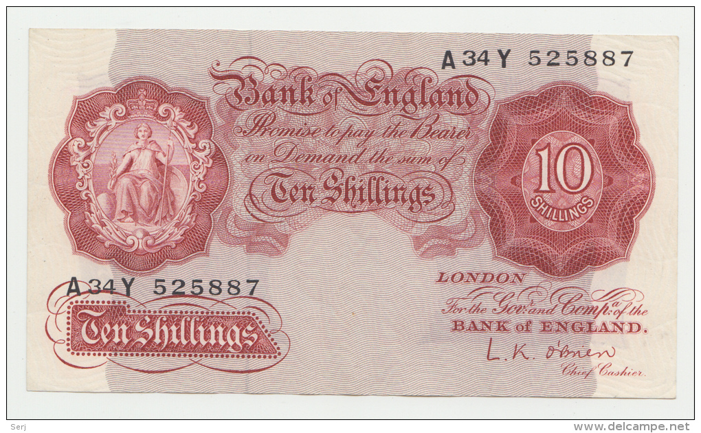 Great Britain 10 Shillings 1955 - 1960 AXF P 368c 368 C - 10 Shillings