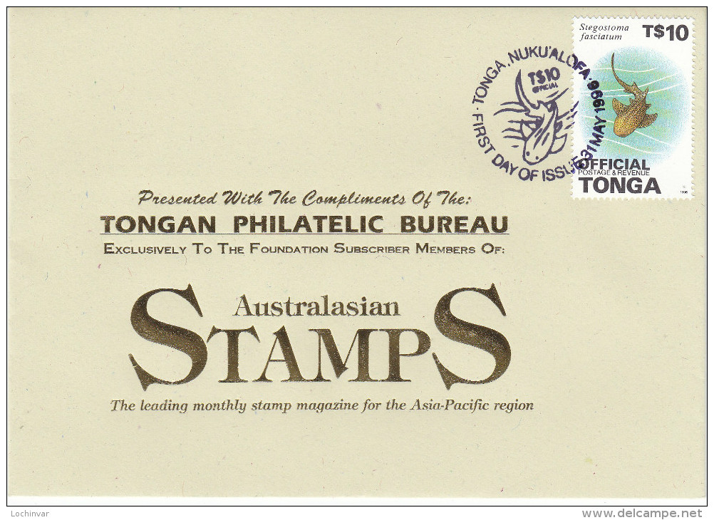 TONGA, 1996 T$10 SHARK FDC - Tonga (1970-...)