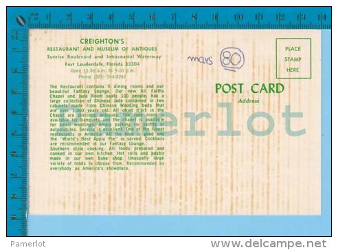 Fort Lauderdale Florida USA( Creighton's Restaurant ) Post Card Carte Postale Recto/verso - Fort Lauderdale