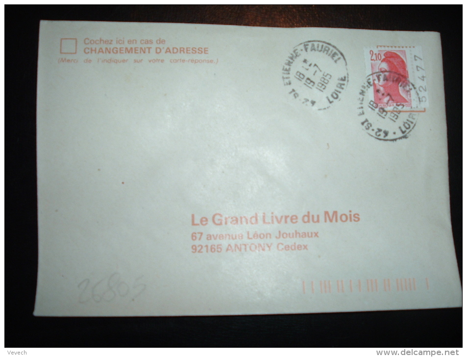 LETTRE TP LIBERTE DE GANDON 2,10F BORD CARNET NUMEROTE 52477 OBL. 19-7-1985 ST ETIENNE-FAURIEL (42 LOIRE) - 1982-1990 Liberté De Gandon