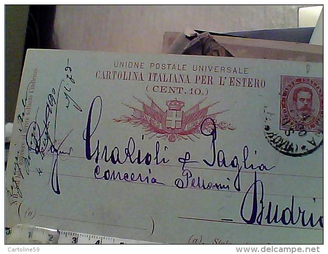 REGNO CARTOLINA POSTALE 10 C  X ESTER OAZZURRA MILLESIMO 89 DA BOLOGNA X BUDRIO  1890 EM9602 - Interi Postali