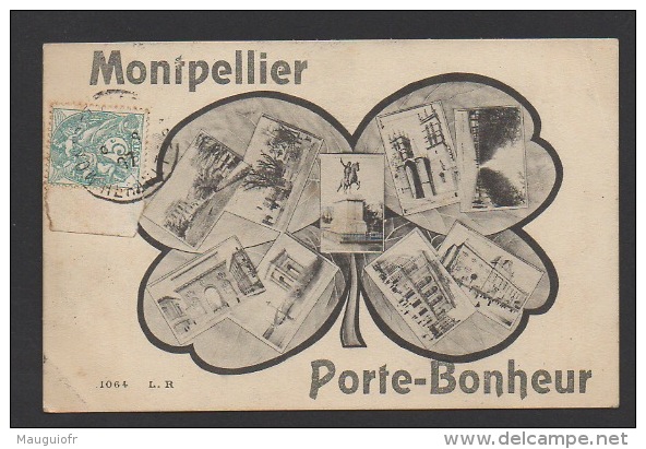 DF / 34 HERAULT / MONTPELLIER / MULTIVUES DANS UN TRÈFLE PORTE-BONHEUR / CIRCULÉE EN 1907 - Montpellier