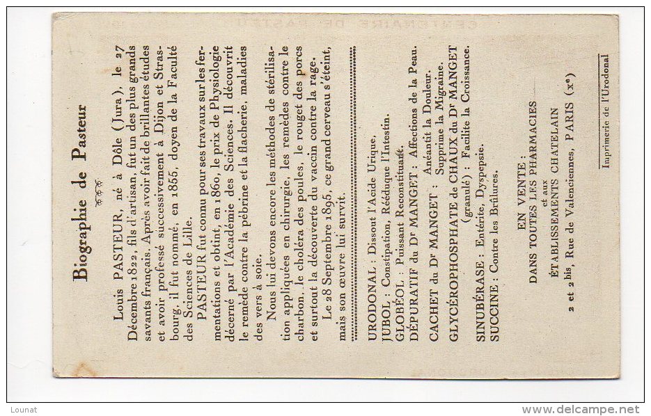 Centenaire De PASTEUR (strasbourg 1923) Offert Par L'URODONAL - Collection Du Dr Manget - Santé