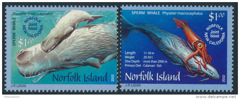 NORFOLK Island 2002 SPERM WHALE, Antarctic Wildlife Set Of 2v** - Antarctic Wildlife