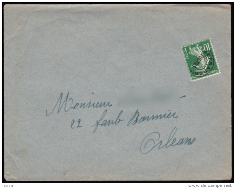 Préo SC 10 C Vert (Semeuse Camée &ndash; YT 51) Sur Pli Sans Date à Destination D'ORLEANS (45). - 1893-1947