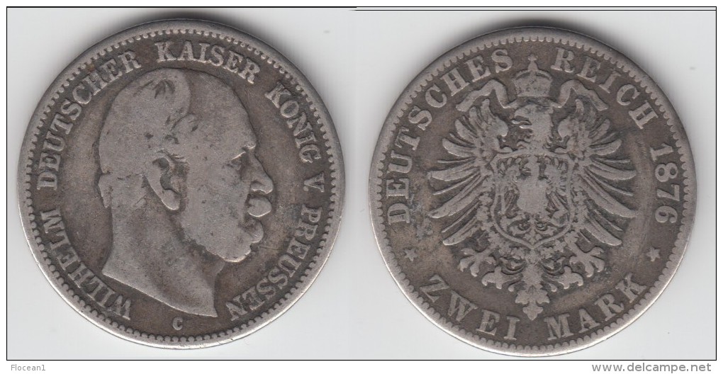 **** PREUSSEN - PRUSSIA -ALLEMAGNE - GERMANY - 2 MARK 1876 C WILHELM I - ARGENT - SILVER **** EN ACHAT IMMEDIAT !!! - 2, 3 & 5 Mark Plata