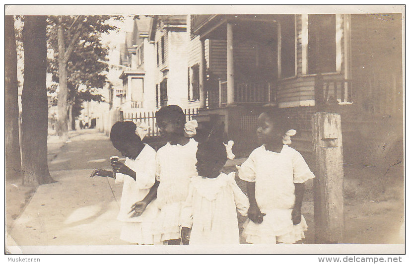 United States Black Americana 4 Little Girls Real Photo Véritable NEW HAVEN 1916 Via S/S United States Denmark (3 Scans) - Black Americana