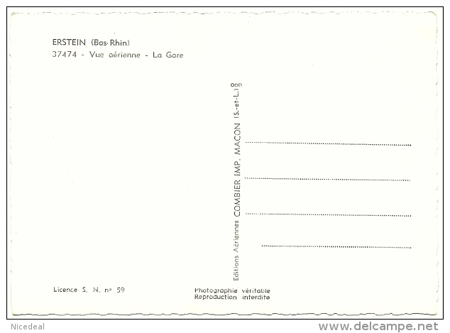 CPSM Photo N&B 67150 ERSTEIN Bas-Rhin 37474 Vue Aérienne La Gare SNCF Chemin De Fer Train Combier - Sonstige & Ohne Zuordnung