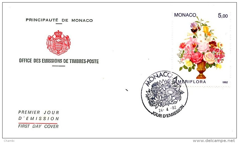 1 FDC De Monaco De1992 Meriflora Flore Fleurs - FDC