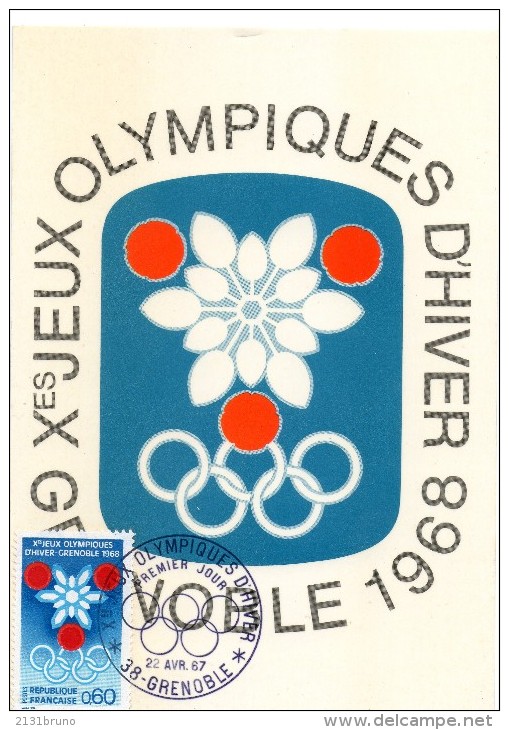 CP  PREMIER JOUR GRENOBLE JO 1968 RARE - Jeux Olympiques