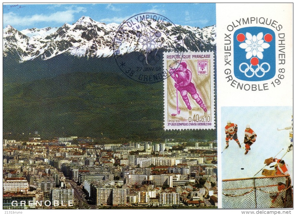 CP  PREMIER JOUR GRENOBLE JO 1968 RARE HOCKEY - Olympic Games