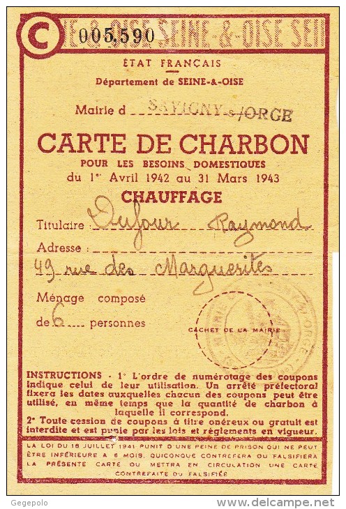 SAVIGNY SUR ORGE - Carte De Charbon ( 8 Cm X 12 Cm ) - Unclassified