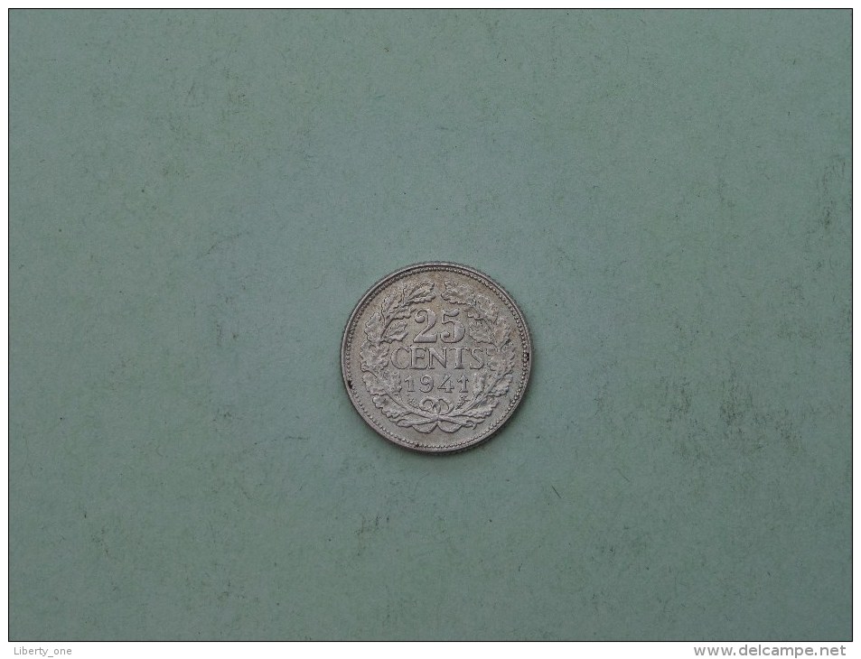 1941 - 25 Cents Wilhelmina Zilver ( Uncleaned - See Photo For Details ) ! - 25 Cent