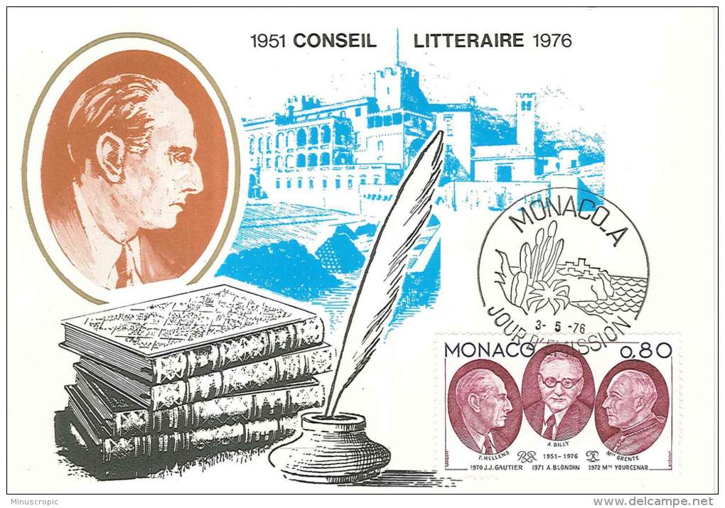 CM Monaco - 25ème Anniversaire Du Conseil Littéraire De Monaco - F Hellens - 1976 - Maximumkaarten