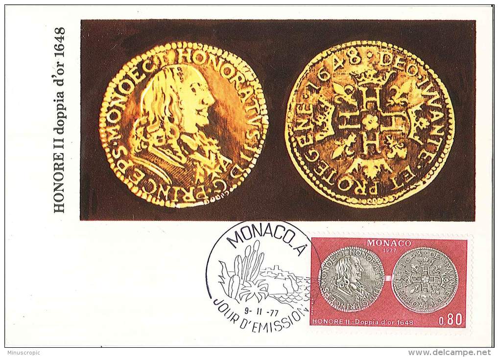 CM Monaco - Honoré II - Doppia D'or 1648 - 1977 - Maximumkaarten