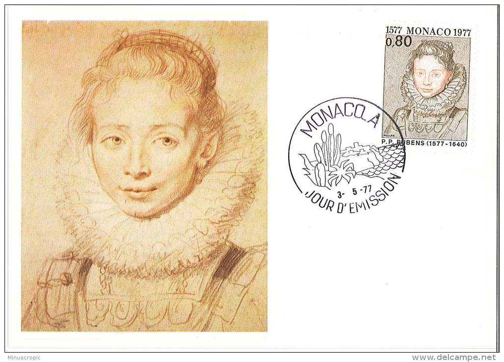 CM Monaco - 400ème Anniversaire De La Naissance De Rubens - Portrait De Jeune Fille - 1977 - Cartes-Maximum (CM)