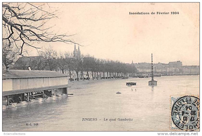 Angers   49     Inondations 1904    Le Quai Gambetta  Bateau-Lavoir - Angers
