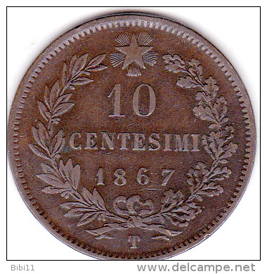 ITALIE . 10 CENTESIMI 1867 T (TORINO ) . VITTORIO EMANUELE II. BB/VF - 1861-1878 : Victor Emmanuel II