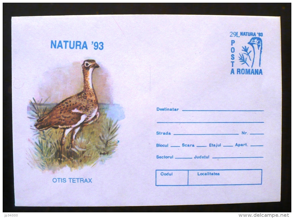 ROUMANIE Oiseaux, OUTARDE, NATURA 93 Timisoara Entier Postal Neuf , Emis En 1993 - Grues Et Gruiformes