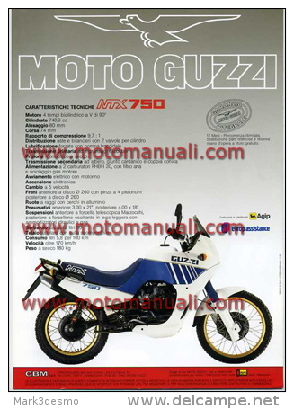 Moto Guzzi 750 NTX 1988 Depliant Originale Genuine Brochure Prospekt - Motori