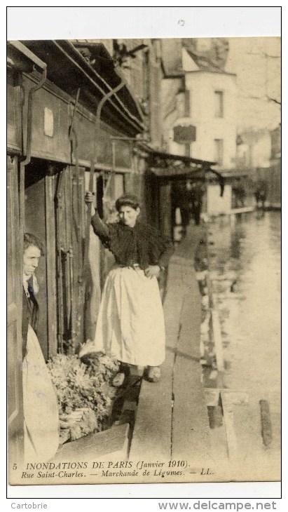 PARIS-Inondations 1910 -Rue Saint-Charles-Marchande De Légumes-Petit Métier - Inondations De 1910