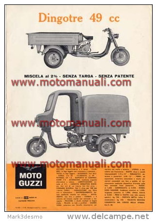 Moto Guzzi DINGOTRE 50 1965 Motocarro Depliant Originale Factory Original Brochure - Moteurs