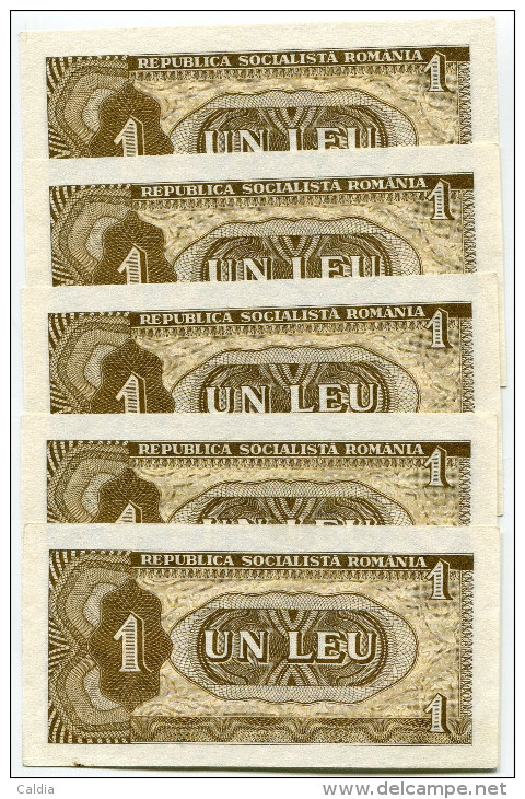 Roumanie Romania Rumänien 1 Leu 1966 AUNC - 5 Consecutives - Roumanie