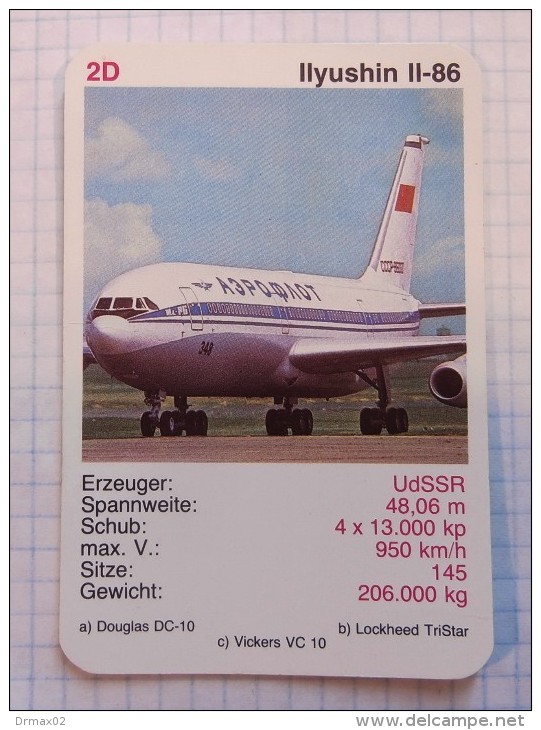ILYUSHIN IL-86  - AEROFLOT Air Force, Air Lines, Airlines, Plane Avio SSSR (USSR RUSSIA) Soviet Airlines - Speelkaarten