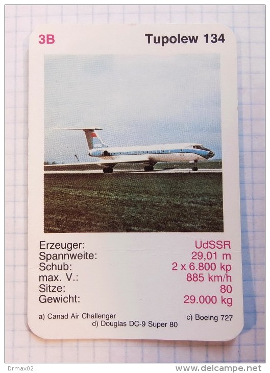 TUPOLEW 134  - AEROFLOT Air Force, Air Lines, Airlines, Plane Avio SSSR (USSR RUSSIA) Soviet Airlines & DDR - Playing Cards