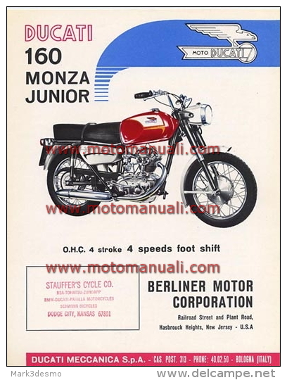 Ducati 160 Monza Junior 1966 Depliant Originale Factory Original Brochure - Engines