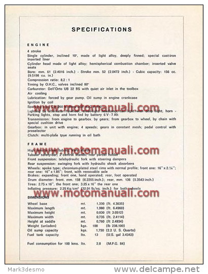 Ducati 160 Monza Junior 1966 Depliant Originale Factory Original Brochure - Motori