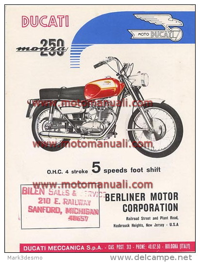 Ducati 250 MONZA 5V 1965 Depliant Originale Factory Original Brochure - Engines