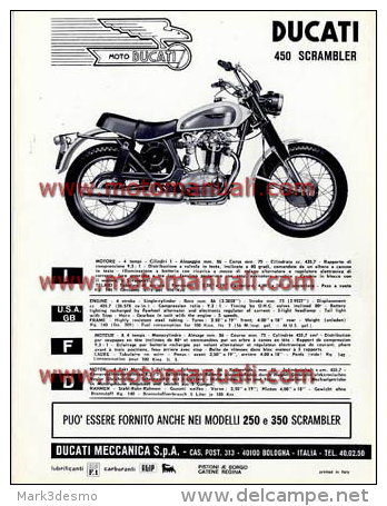 Ducati 450 SCRAMBLER 1970 Depliant Originale Factory Original Brochure - Motori