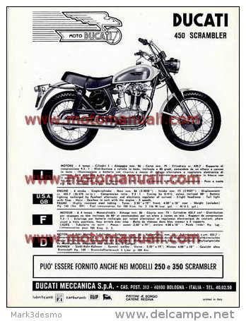 Ducati 450 SCRAMBLER 1970 Depliant Originale Factory Original Brochure - Motoren