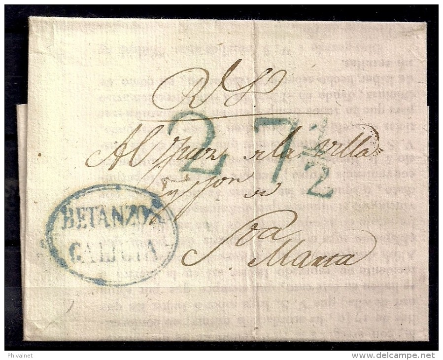 1826 CARTA  PREFILATÉLICA  MARCA  " BETANZOS / GALICIA" EN ÓVALO Y PORTEO, COLOR VERDE - ...-1850 Prefilatelia