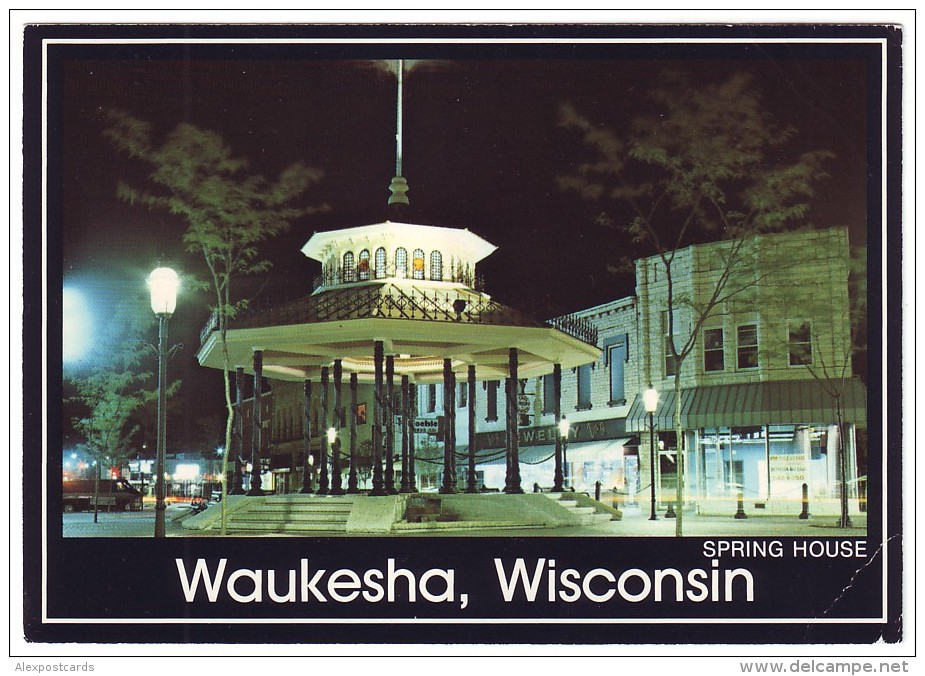 SPRING HOUSE In The FIVE POINTS PLAZA, WAUKESHA, WISCONSIN, USA (Postcard Mailed To USSR, PM 1991, Stamps) - Waukesha