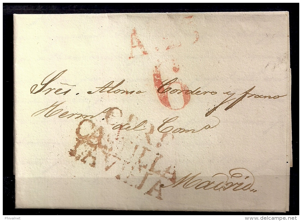 1842 CARTA  PREFILATÉLICA CIRCULADA DESDE CIUDAD RODRIGO A MADRID, MARCA DE CIUDAD RODRIGO EN ROJO - ...-1850 Prefilatelia