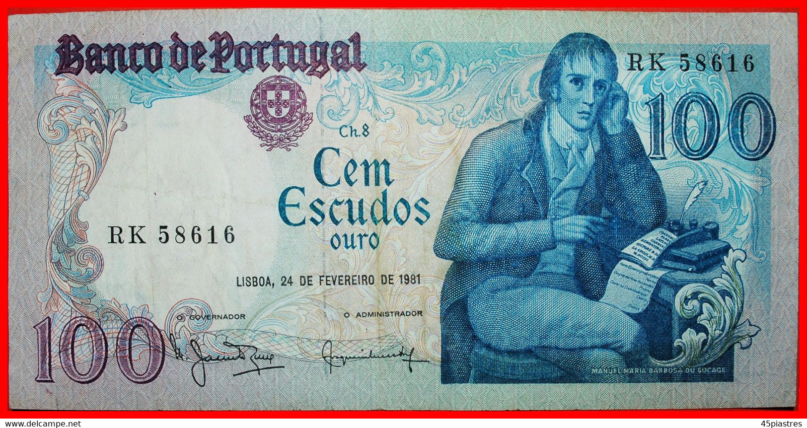 * POET ELMANO SADINO (1765-1805): PORTUGAL ★ 100 ESCUDO 1981 UCOMMON! TO BE PUBLISHED! LOW START! ★ NO RESERVE! - Portugal