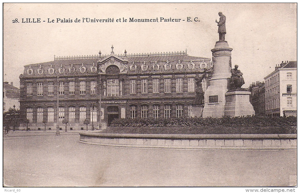 Cpa Lille, Le Palais De L'université Et Le Monument à Louis Pasteur - Lille